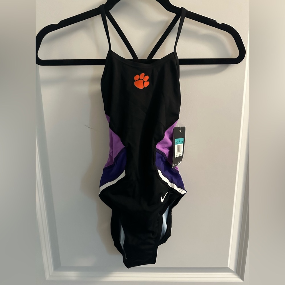Nike Kids Black and Purple One Piece Swimsuit